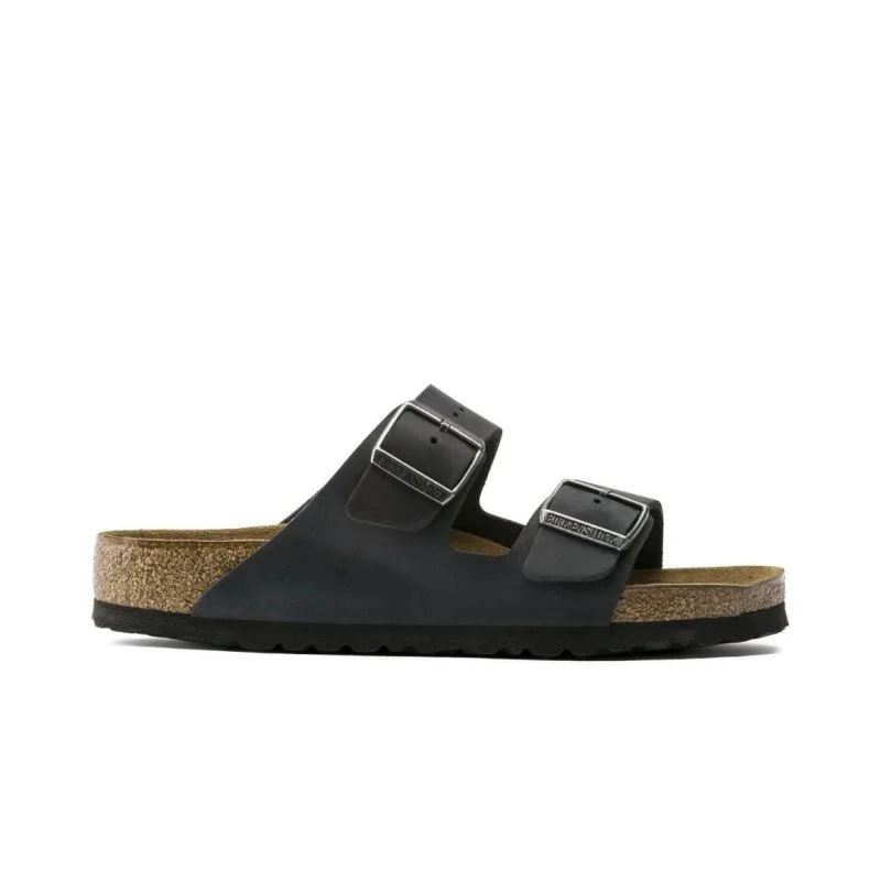 Men's sandals with a wide strap for supportBirkenstock Arizona Soft Footbed - Black Oiled Leather