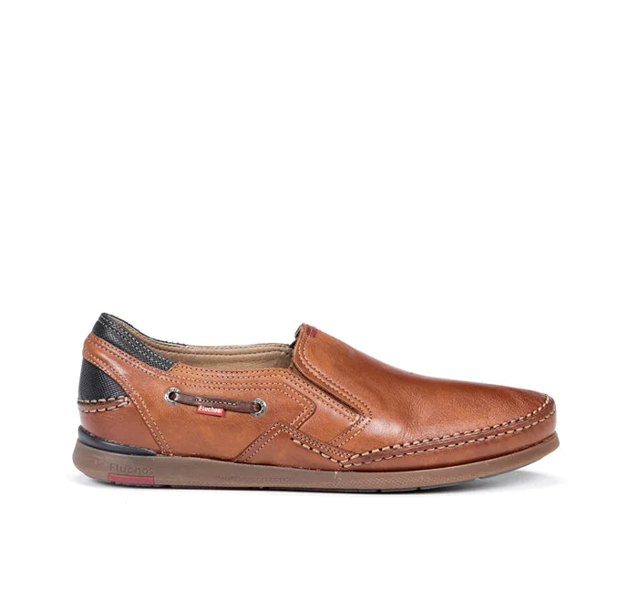 Men's leather loafers with a penny slotMens Fluchos Mariner in Cognac