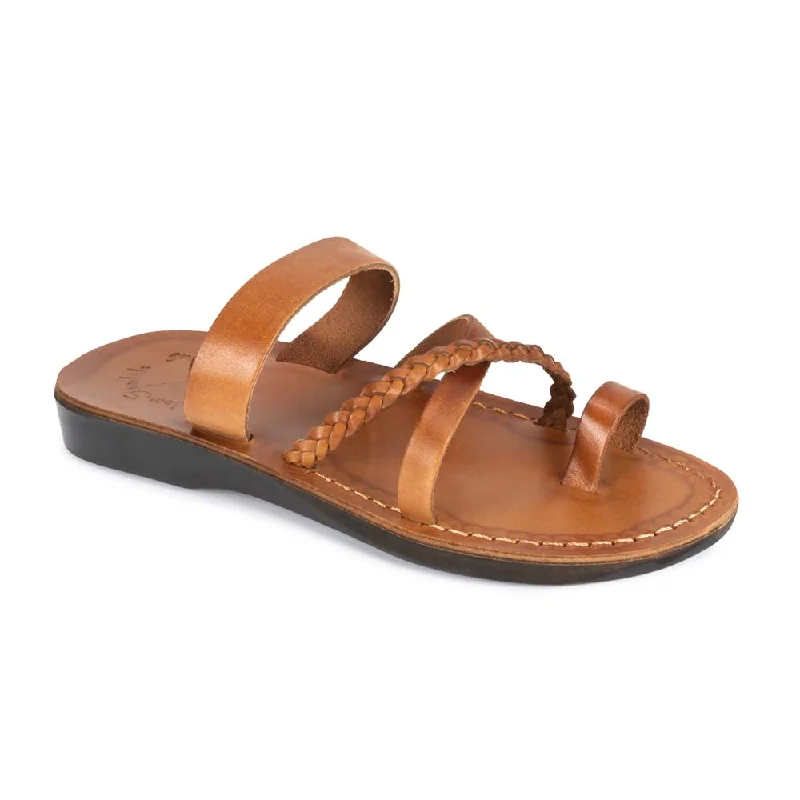 Men's sandals with a durable outer soleSophia - Leather Braided Flat Sandal | Honey