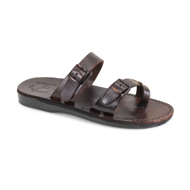 Men's sandals with a buckle closureEran - Adjustable Strap Flat Sandals | Brown