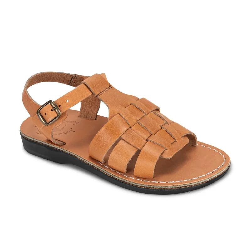 Men's sandals with a perforated leather upper for ventilationMikayla - Open Toe Fisherman-Style Sandal | Tan