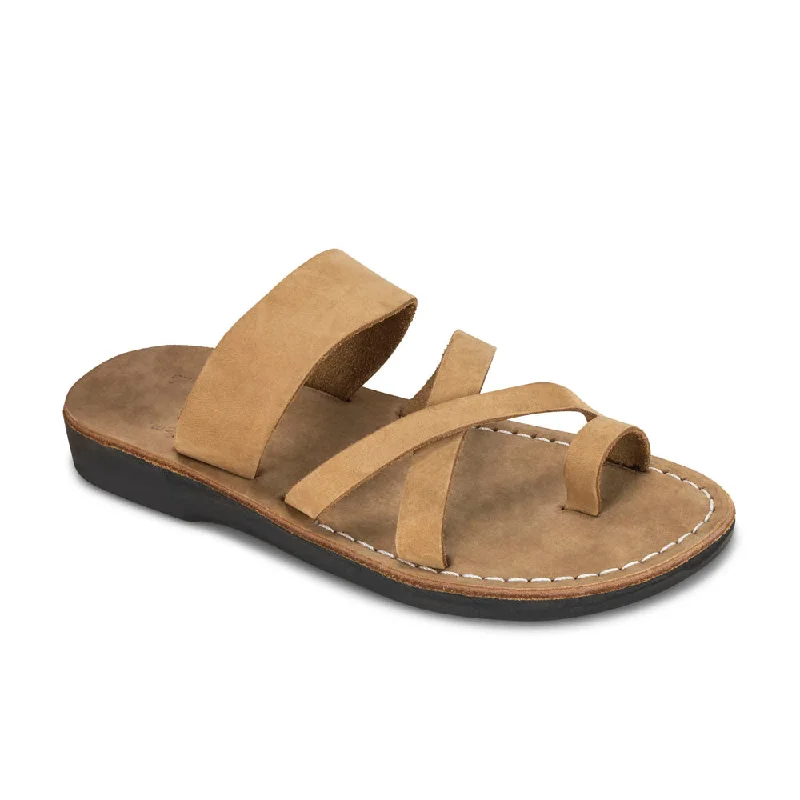 Men's sandals with a contrast stitching detailThe Good Shepherd - Leather Toe Loop Sandal | Yellow Nubuck