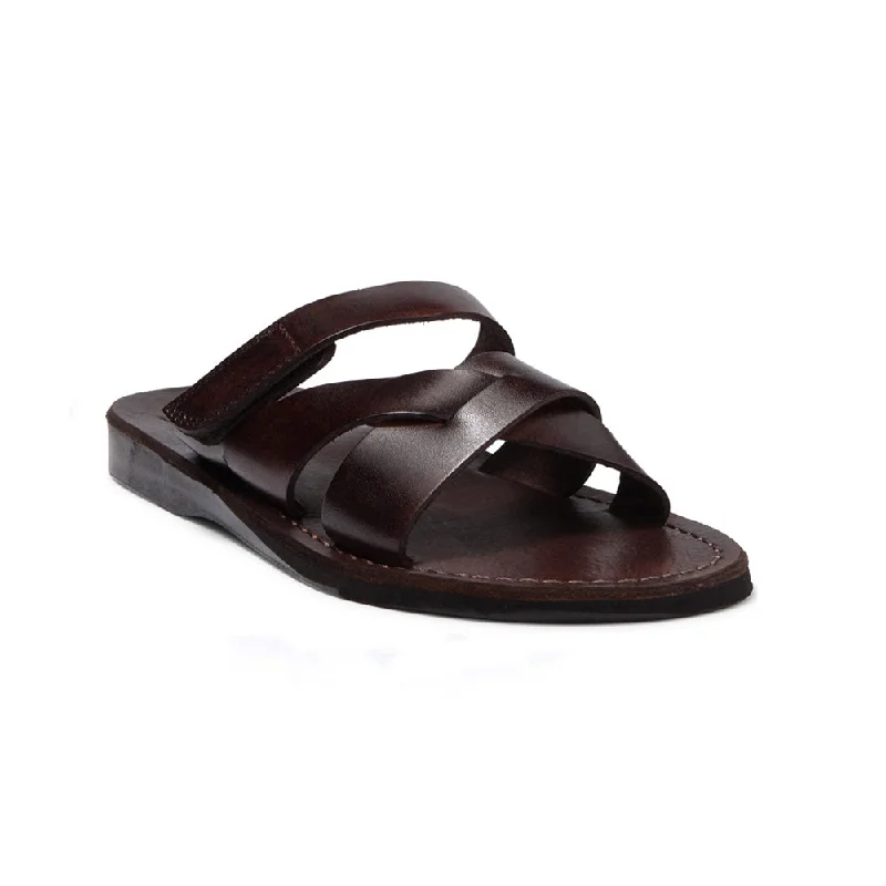 Men's sandals with a padded heelPhilip - Leather Woven Strap Sandal | Brown