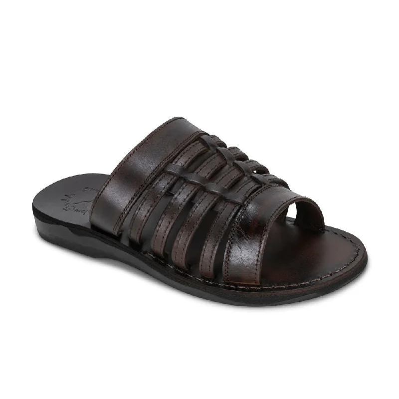 Men's sandals with a pointed toe for a stylish lookAdam - Caged Leather Slide Sandal | Brown