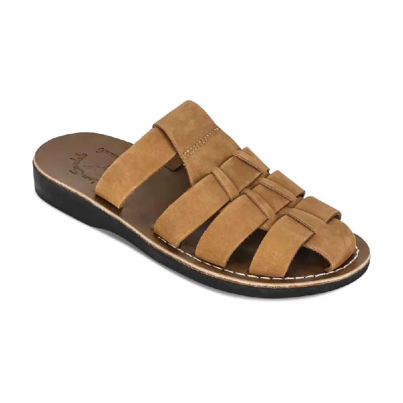 Men's sandals with a perforated leather upper for ventilationMichael Slide - Leather Pacific Slide Sandal | Tan Nubuck