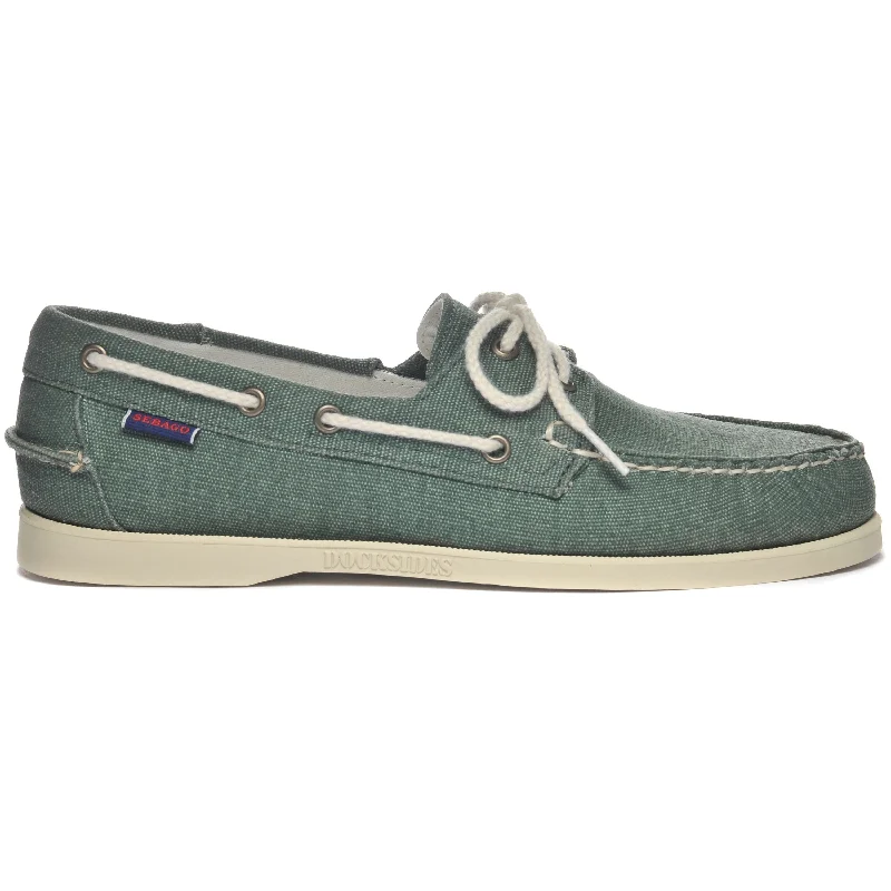 Men's boat shoes with a leather lacing systemPortland Washed Canvas - Green Military