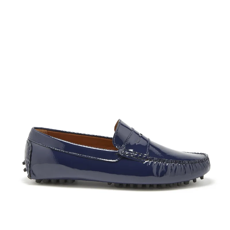 Men's leather loafers with a penny slotPenny Driving Loafers, navy blue patent leather