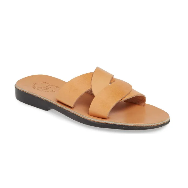 Men's sandals with a removable insole for cleaningEmily - Leather Crossover Strap Sandal | Tan