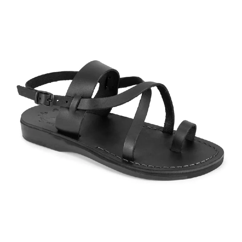 Men's sandals with a toe post designBethany - Leather Cross Strap Sandal | Black