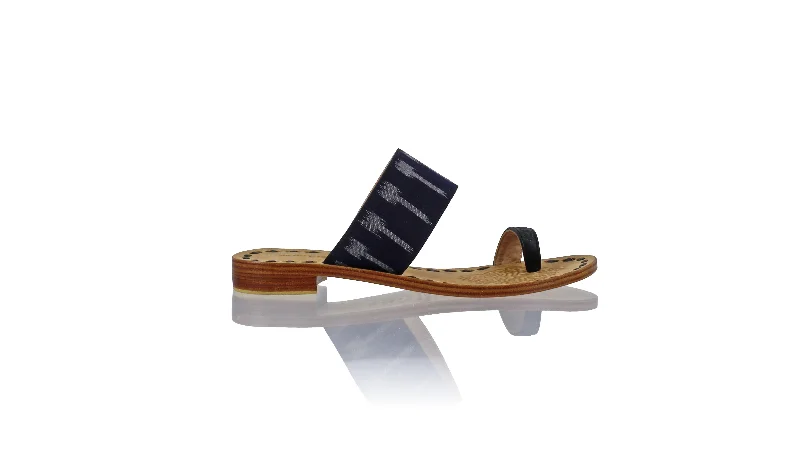 Men's sandals with a perforated leather upper for ventilationArini 20mm Flat - Black & Evening Line Endek