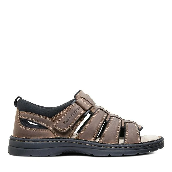 Men's sandals with a buckle closureMens Hush Puppies Spartan Brown Leather Sandals Summer Shoes