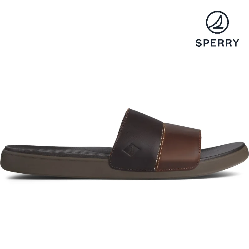 Men's sandals with a rubber sole for tractionMen's PLUSHWAVE Dock Slide Leather Sandal -  Brown (STS22215)