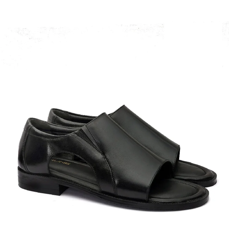 Men's sandals with a wide strap for supportOpen Toe Black Leather Sandal