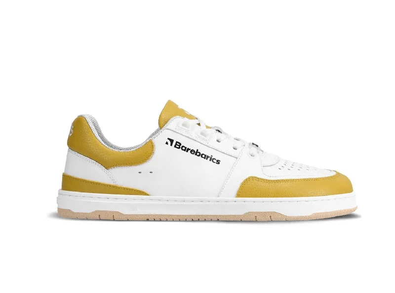 Men's fashion - forward sneakers with a unique tongue designBarefoot Sneakers Barebarics Wave - White & Sunset Yellow