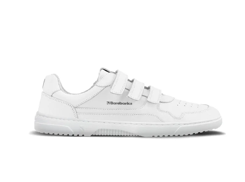 Men's breathable mesh running sneakers with reflective detailsBarefoot Sneakers Barebarics Zing Velcro - All White - Leather