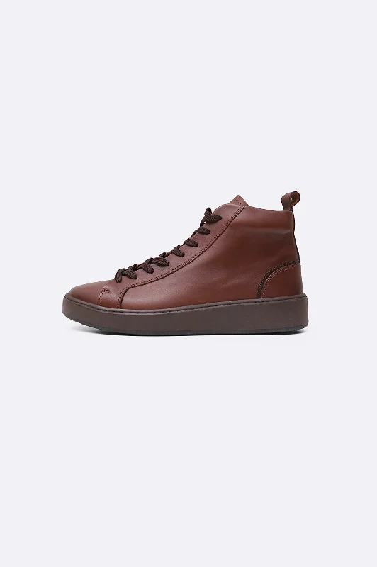 Men's black canvas sneakers with a red soleHIGH-TOP LEATHER SNEAKERS