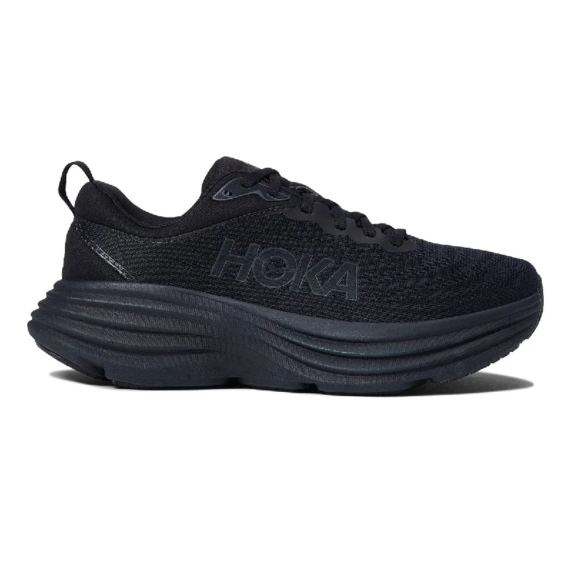 Men's navy blue suede sneakers with gold - toned eyeletsHoka One One Men's Bondi 8 Black/Black