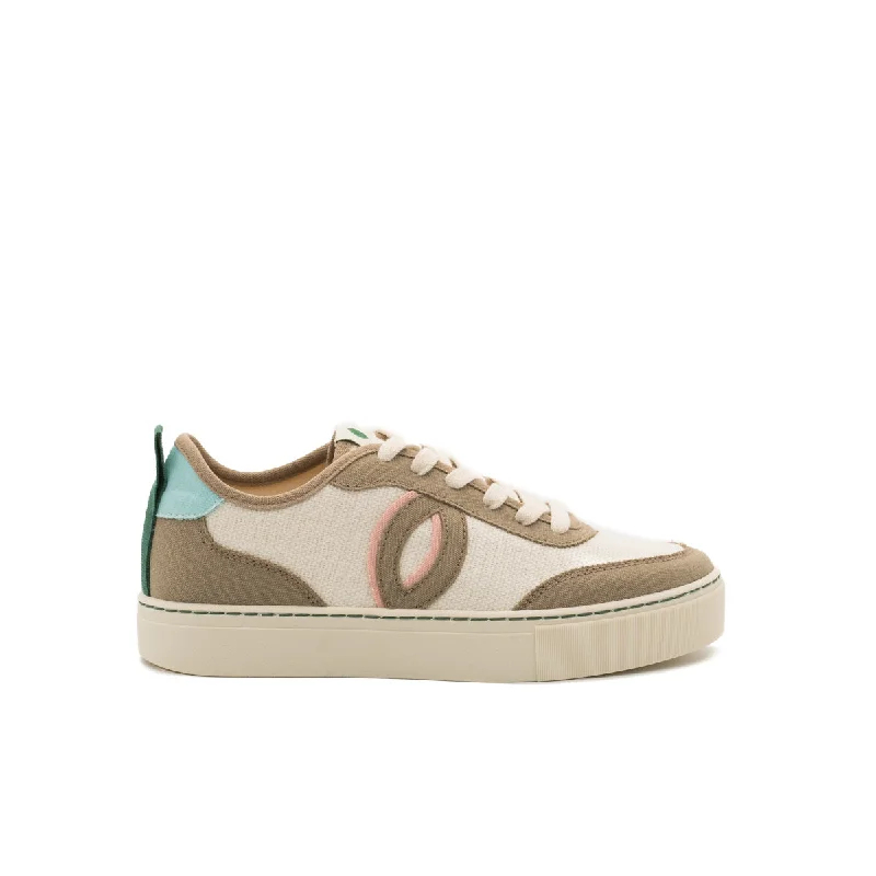 Men's retro - style sneakers inspired by the 80sVegan sneaker linen white-taupe BRI025