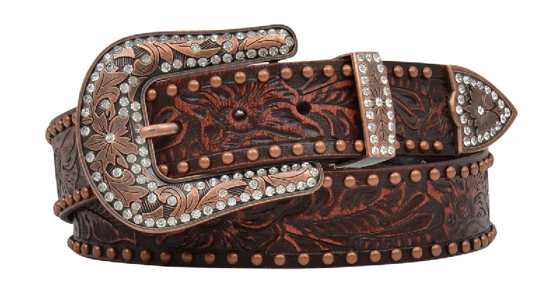 Men's western boots with a tooled leather design on the shaftDark Brown Floral Ladies' Belt