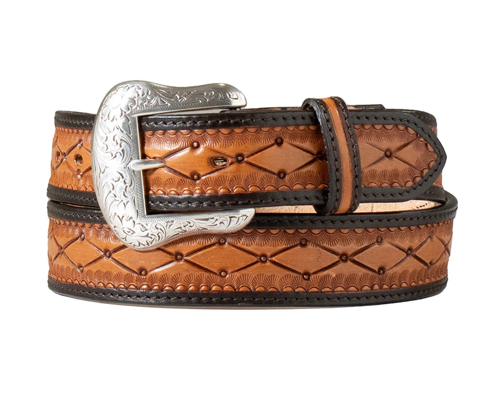 Men's western boots with a silver - toned hardware and accentsNocona Men's 2 Tone Tan Diamond Tooled Belt