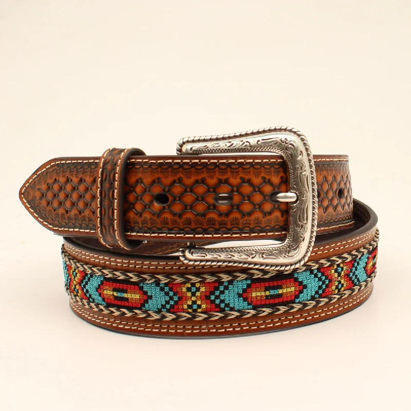 Men's western boots with a decorative concho belt and buckleNocona Embossed Men's Belt