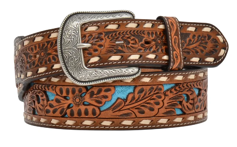 Men's western boots with a concho - studded strap and a pointed toeNatural Floral Men's Belt