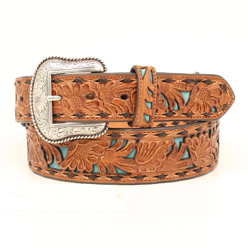 Men's western boots with a traditional western boot silhouette and a polished shineNocona Floral Embossed Turquoise Inlay Men's Belt