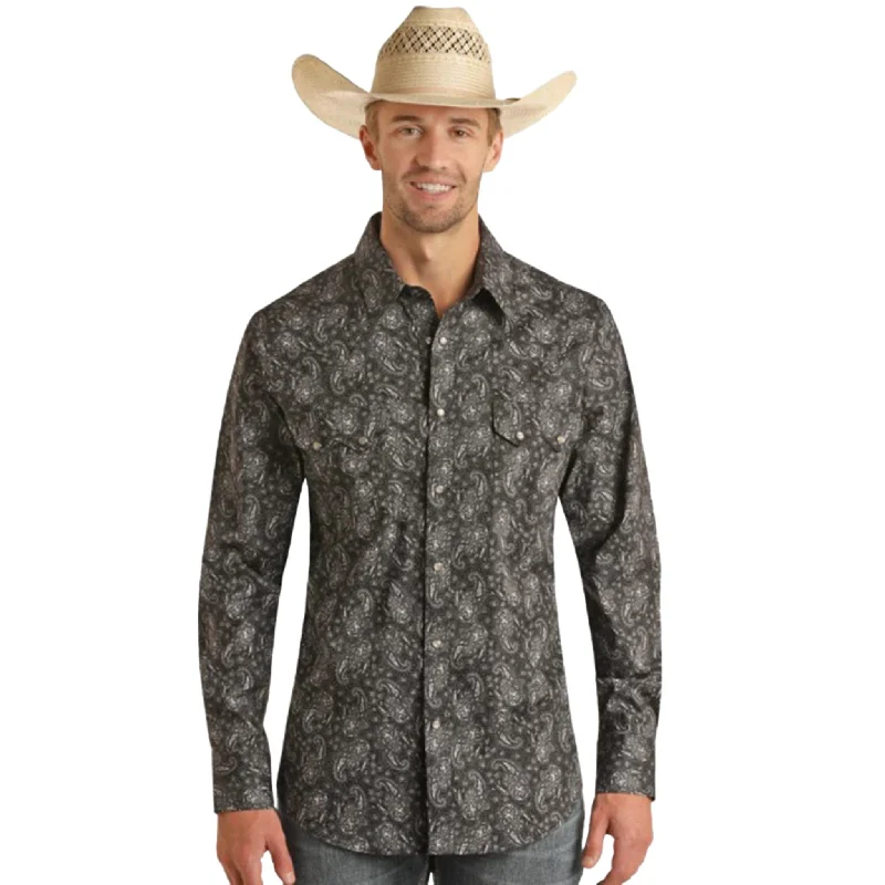 Men's western boots with a high - quality leather upper and a suede liningRock & Roll Men's Black Paisley Long Sleeve