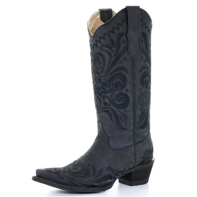 Men's western boots with a leather lining and a padded insoleCircle G Women's Black Floral Snip Toe Boot by Corral