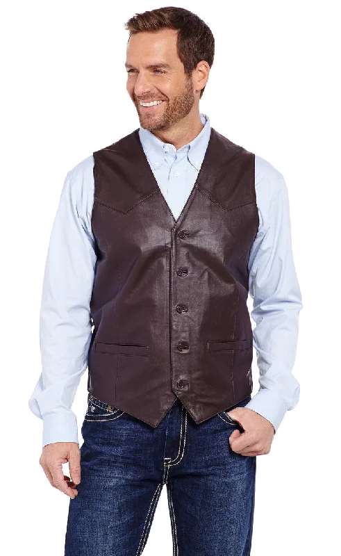 Men's western boots with a distressed leather finish for a rugged lookCripple Creek Chocolate Button Leather Men's Vest