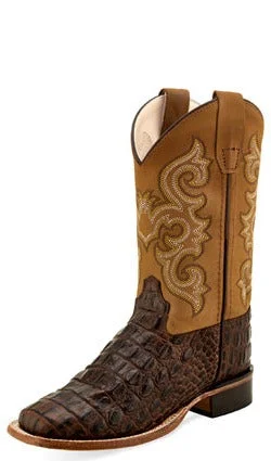 Men's western boots with a silver - toned hardware and accentsOld West Brown Caiman Print Children's Boot