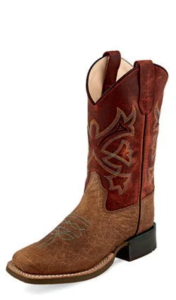 Men's western boots with a concho - studded strap and a pointed toeOld West Tan Children's Boot