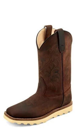 Men's western boots with a traditional western boot silhouette and a polished shineOld West Broad Toe Tan Children's Boot