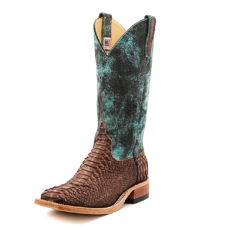 Men's western boots with a leather lining and a padded insoleAnderson Bean Exclusive Chocolate Buffed Python Men's Boot