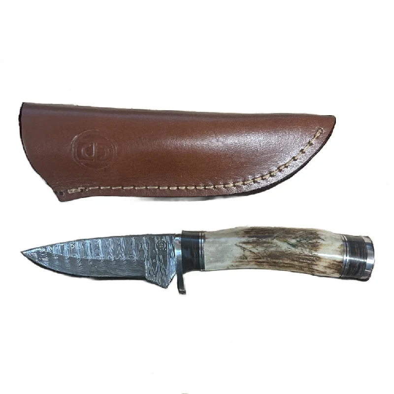 Men's western boots with a suede shaft and a leather soleCircle SH Cutlery Staghorn Damascus Fixed Blade Knife