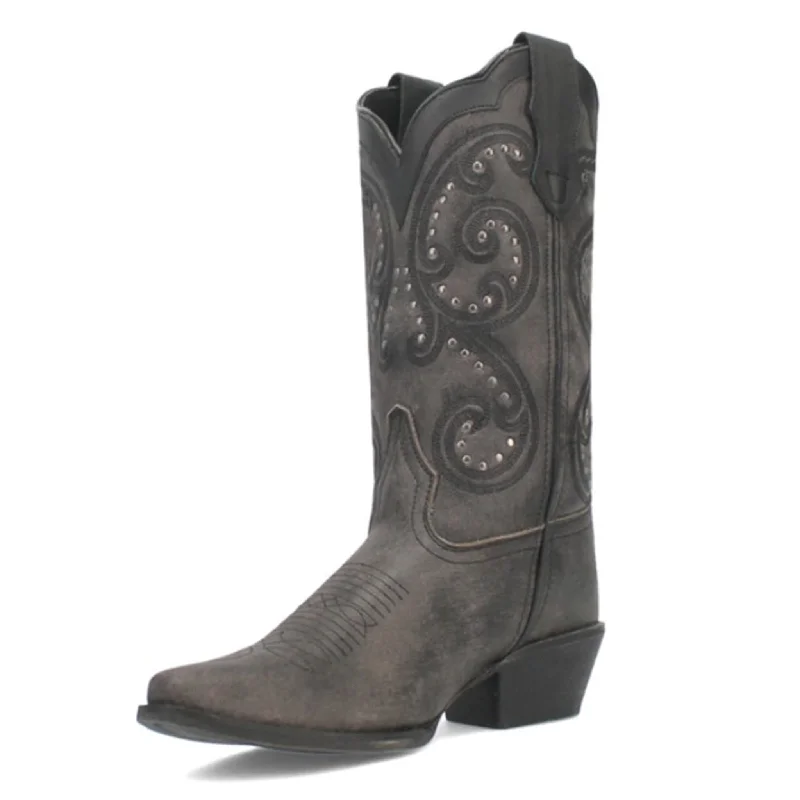 Vintage - style men's western boots with a square toe and spur ledgeDan Post Women's Grey Studded Scrolled Western Boots