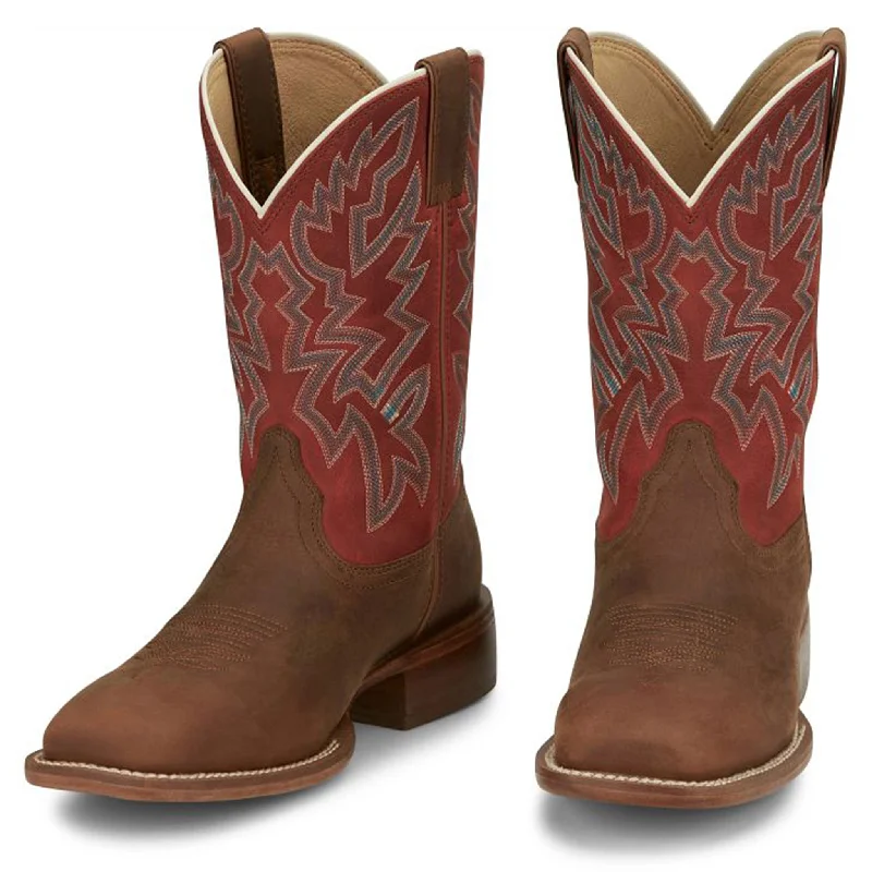 Vintage - style men's western boots with a square toe and spur ledgeJustin Men's Jackpot Pecan Brown Cowhide Wide Square Toe