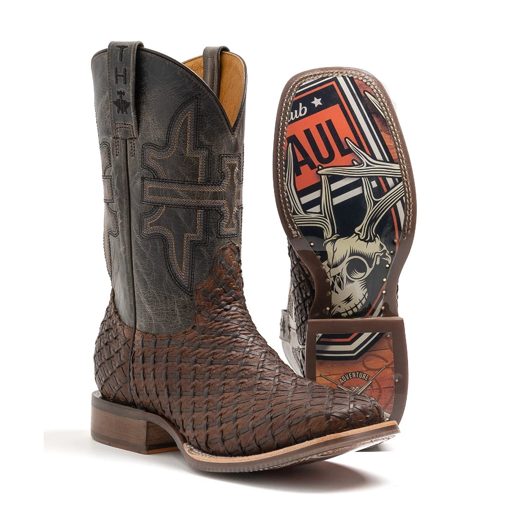 Men's western boots with a high - heeled design and a pointed toeTin Haul Men's Son of a Buck Hunter Square Toe Boot