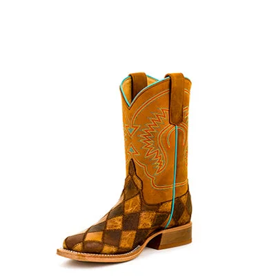 Men's western boots with a leather - wrapped heel and a smooth finishHorsepower Crazy Train Patchwork Children's Boot