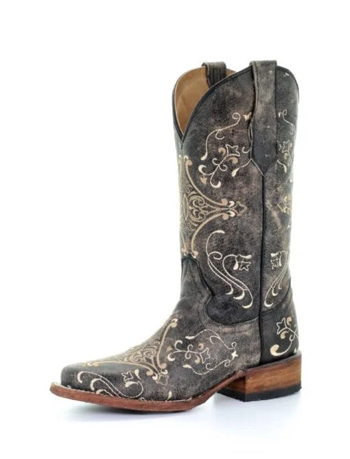 Men's western boots with a decorative inlay on the toe and heelCircle G Brown Crackle Bone Embroidered Ladies' Boot