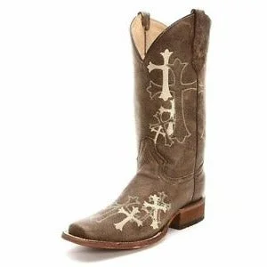 Men's genuine leather western boots with a snake - skin inlayCircle G Brown with Beige Side Cross Ladies' Boot