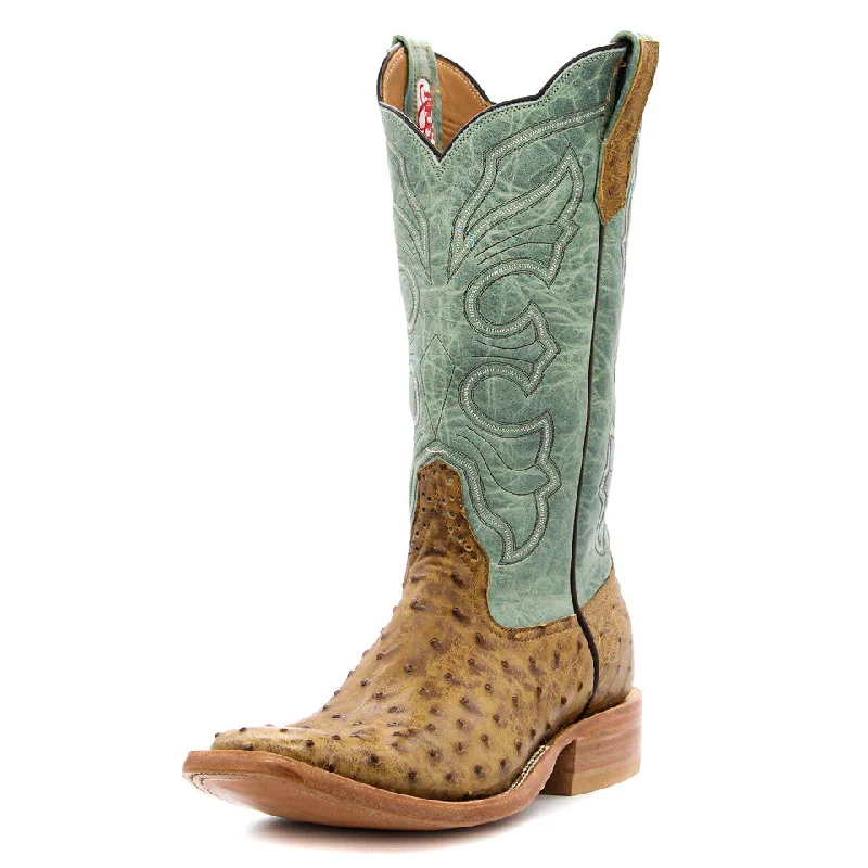 Men's western boots with a high - heeled design and a pointed toeRios of Mercedes Exclusive Terra Vintage Full Quill Ostrich Men's Boot