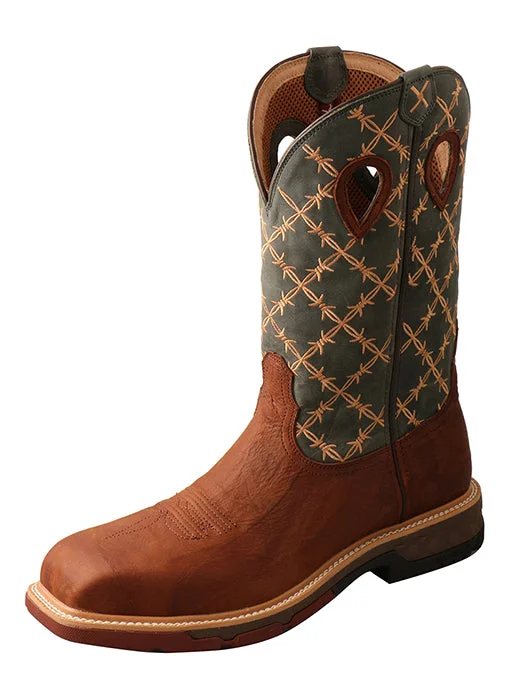 Men's western boots in a rich brown or black leatherTwisted X 12" Nano Toe Men's Work Boot