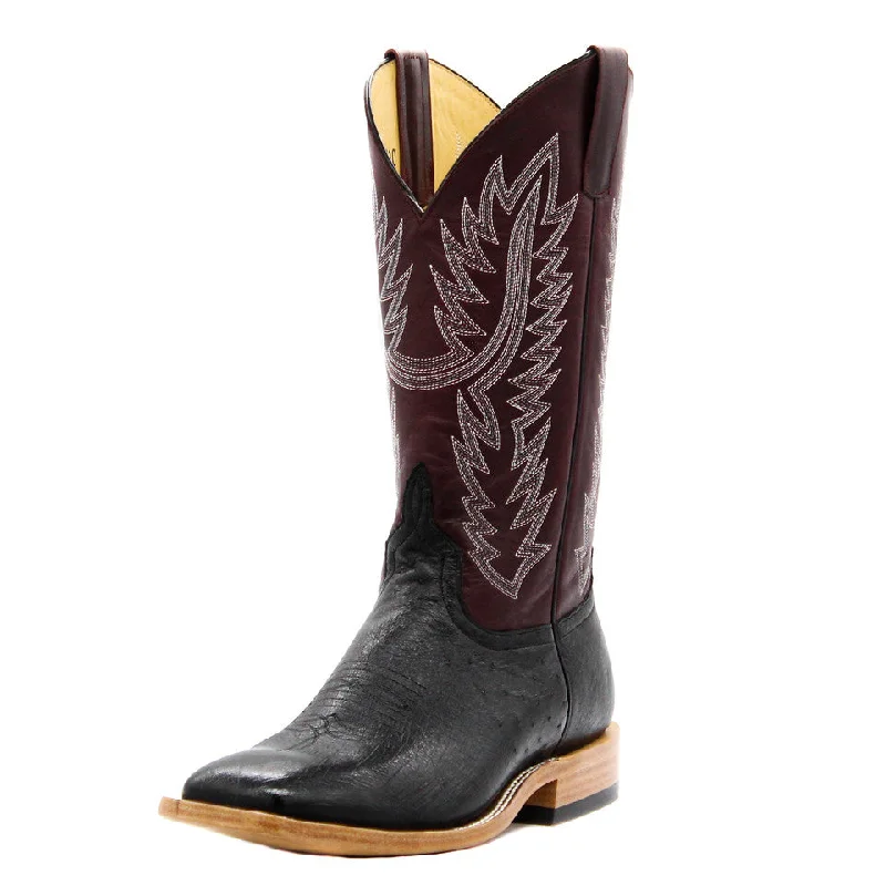 Men's western boots with a high - heeled design and a pointed toeHorsePower Top Hand Black Smooth Ostrich Men's Boot