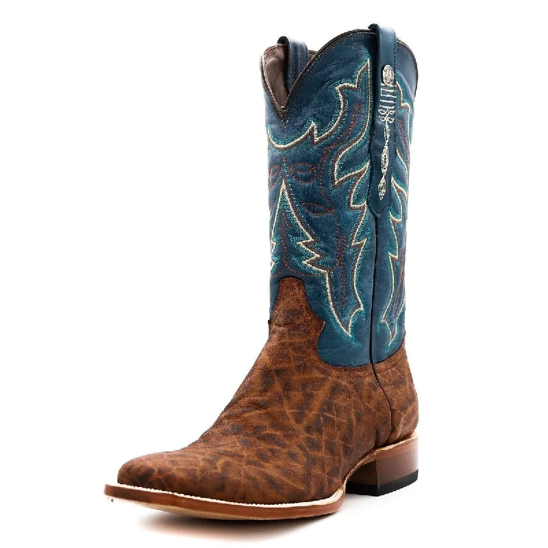 Western - style men's boots with intricate tooling and stitchingTanner Mark Cognac Elephant Print Men's Boot