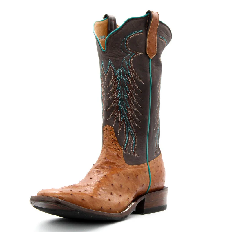 Men's western boots with a high - quality leather upper and a suede liningRios Of Mercedes Exclusive Cognac Full Quill Ostrich Men's Boot