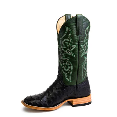 Men's western boots with a high - heeled design and a pointed toeHorsePower Top Hand Black Full Quill Ostrich Men's Boot