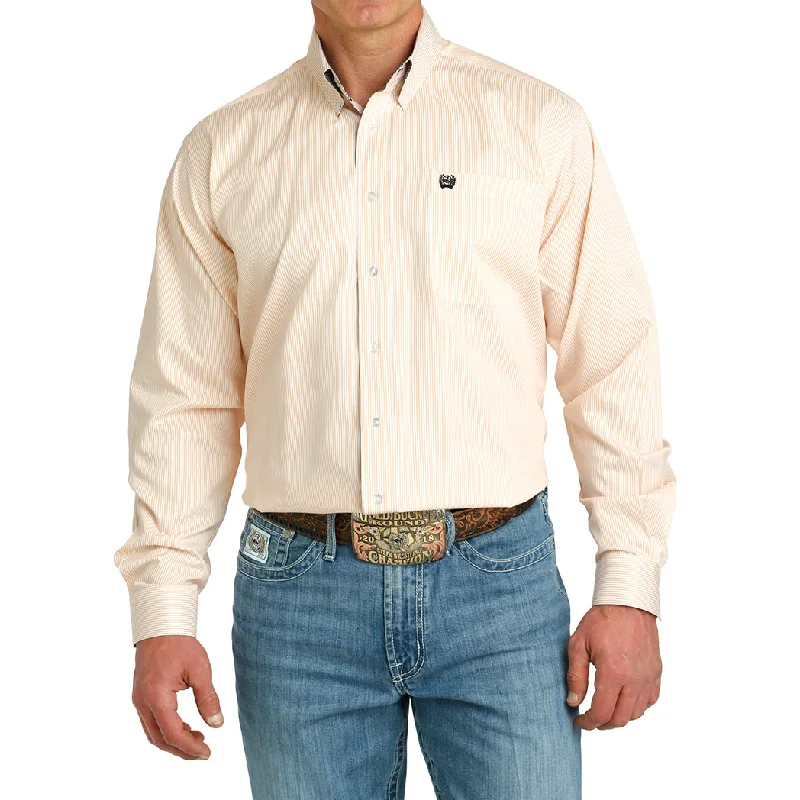 Vintage - style men's western boots with a square toe and spur ledgeCinch Men's Tencel Stripe Button Down Long Sleeve