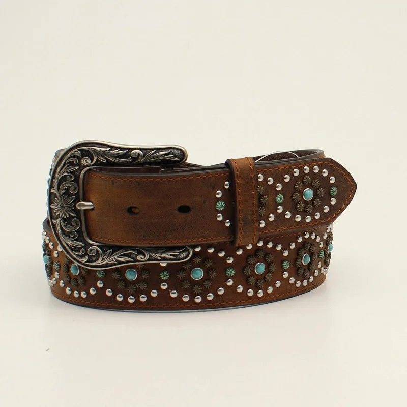 Men's western boots with a leather sole and a heel guardNocona Circle Turquoise Studded Ladies' Belt