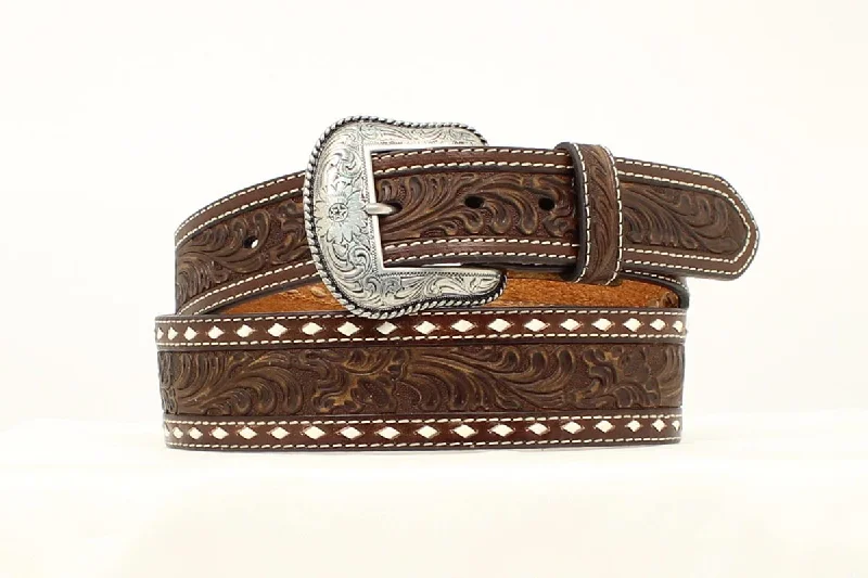 Men's western boots with a concho - studded strap and a pointed toeNocona Floral Basketweave Men's Belt